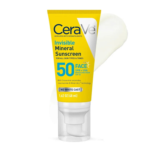 CeraVe Invisible Mineral Sunscreen SPF 50 (48ml) – No White Cast Hydrating Face Sunscreen