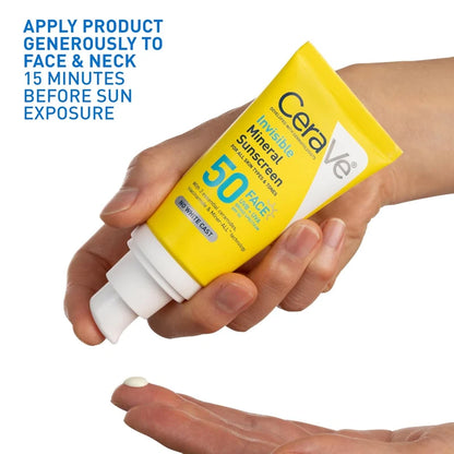 CeraVe Invisible Mineral Sunscreen SPF 50 (48ml) – No White Cast Hydrating Face Sunscreen