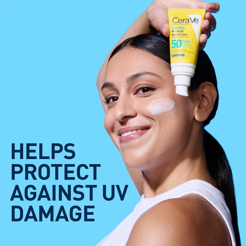 CeraVe Invisible Mineral Sunscreen SPF 50 (48ml) – No White Cast Hydrating Face Sunscreen